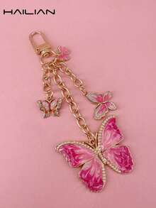 HAILIAN A Metal Chain Bag Pendant Made Of Alloy Material About Butterfly, Gradient Butterfly, Pearl Butterfly, Butterfly Inlaid With Diamonds, It Can Be Used As A Bag Pendant, Car Key Chain, Birthday Holiday Gift - 玫紅色 - 查看 13