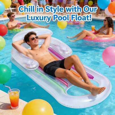 Inflatable Pool Float Bed Pool Lounge Chair With Headrests Inflatable Water Bed With Backrests Beach Mat (Without Pump)