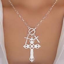 1pc Gothic Style Cross Necklace - Silver - View 7