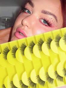 10 Pairs Half Eye False Eyelashes With Yellow Base, Transparent Stems, More Fit For Eye Makeup, Natural And Lightweight, Perfect For Beginners, Reusable And Durable, Suitable For Daily Life, Work, Travel, Holiday Celebrations, Parties And Various Occasions, Comfortable To Wear Without Burden, Create Natural Charming Eyes Easily - View 3