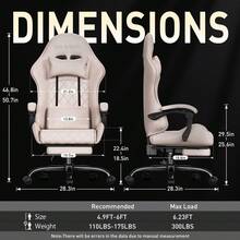 HLDIRECT Gaming Chair With Massage Lumbar Pillow, Breathable Felt Fabric, 90-135° Reclining, Linkage Armrests, Footrest, Ergonomic Office Chair For Adults - Màu Hồng baby - Xem 8