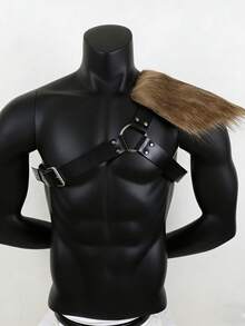 1pc Medieval Renaissance Knight Half Shoulder PU Leather Cape/Shawl, Suitable For Viking Theme Fairs, Role-Playing Games And Cosplay Outfits - A - View 7