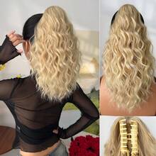 Claw Shaped Ponytail Extension Hair Accessory Brown Gold Burgundy Gradient Brown 16 Inch Long Wave Heat-Resistant Fiber Synthetic Ponytail Wig, Suitable For Women's Parties And Daily Use - Black Brown - View 21