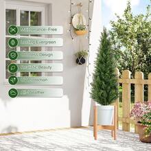3ft (Approx. 91cm) Artificial Cedar Tree Planter With Ground Stakes, 2pcs Set, Outdoor Realistic Plants, UV-Resistant, Suitable For Garden, Yard, Porch, Patio Decor - Multicolor - View 6