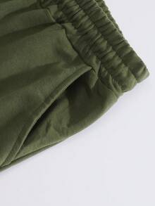 2pcs/Set Men's Loose Casual Sports T-Shirt And Shorts Set, Suitable For Young Adults, European And American Style, Spring/Summer Retro American,Unisex Summer Outfits,Suitable For Everyday Wear,Relaxed Fit ,Summer Holiday Outfits - Army Green - View 6