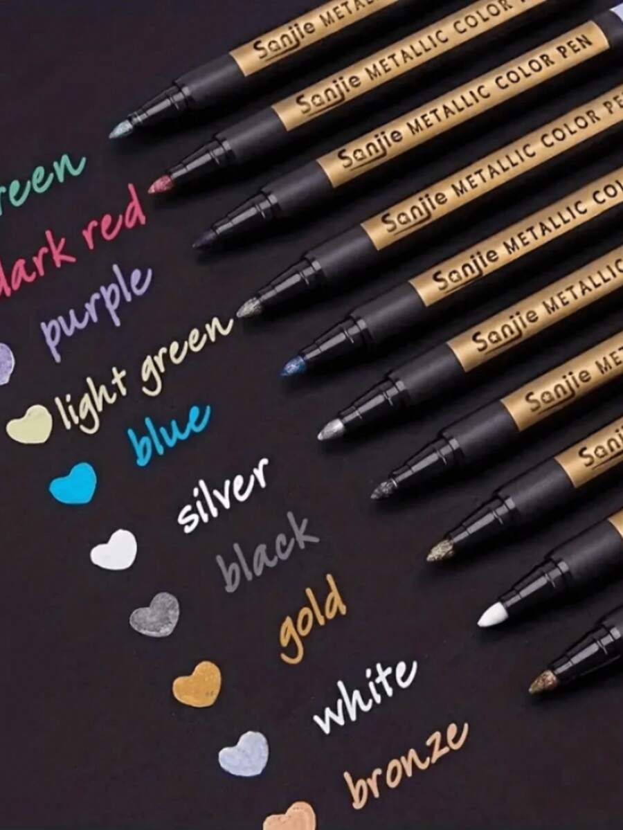 10 Colors Waterproof Oil-Based Paint Marker Pens, Permanent Quick-Drying Neutral Tip, Suitable For Metal, Wood, Fabric, Plastic, Rock Painting, Stone, Mugs, Canvas, Glass And More, Back To School