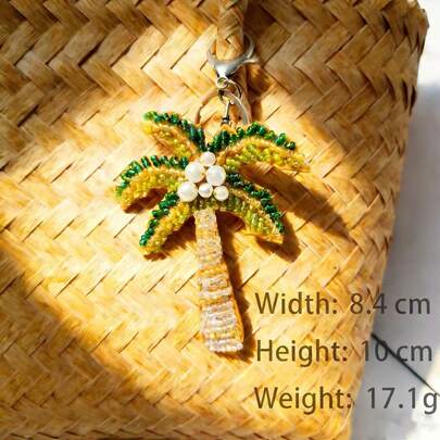 1pc Handmade Bohemian Beaded Coconut Tree Keychain Bag Charm Tropical Beach Vacation Souvenir