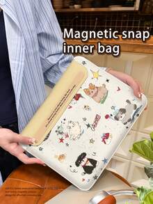 Of Cartoon Watercolor Puppy Pattern PU Leather Magnetic Closure Laptop Bag, Suitable For Tablets/Laptops, Compatible With MacBook Pro 15, Air 13, Galaxy TAB S10 Ultra, And Metabook 14 Inches. Waterproof And Stain-Resistant, Easy To Carry, Can Be Used As A Mouse Pad, An Essential Laptop Bag For Work/Study/Travel. - View 9