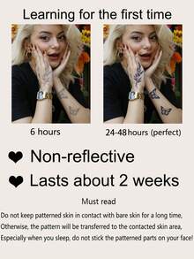 2pcs Herbal Juice Semi-Permanent Magical Tattoos, Minimalist Tattoos, Elegant Mysterious Star, Moon, Branch, Leaf, Heart, Butterfly Symbols, Party/Holiday Gifts, 7-14 Days Waterproof Non-Reflective Arm, Back, Shoulder, Neck, Collarbone Body Tattoo Stickers - Blue - View 9