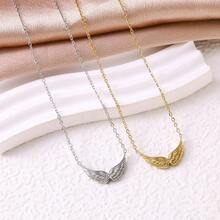 1件不锈钢个性化天使翅膀双孔吊坠项链，18k镀金首饰，女士礼物 - 翅膀吊墜項鍊 - 查看 3