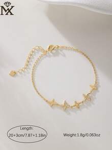 SYMFNY 1pc 925 Sterling Silver Single Strand Luxury Four-Leaf Flower Zirconia Inlaid Anklet, Elegant Jewelry Gift For Women, Summer Holiday - Yellow Gold - View 5