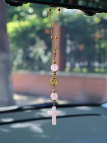 Decoração de Espelho Retrovisor de Carro com Cruz de Cristal Natural, Cristal Religioso para Interior de Carro, Pingente em Forma de Coração com Cruz, Conjunto Espiritual de Guarda, Presente de Feriado para Mulheres - Cruz de Cristal - Visão 13