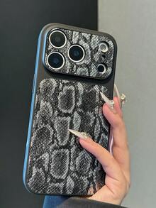 Casing Ponsel Pelindung Kulit PU Motif Ular, Cheetah, dan Macan Tutul 1 buah, Kompatibel dengan Apple 17Pro/17/Air/17Promax/11/12/13/14/12 Pro Max/16 Pro/15 Series dengan Perlindungan Lensa, Hadiah Ulang Tahun - Hitam - View 4