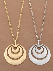SUPBORA 1pc Fashionable Matte Gold/Silver Color Large Hollow Multi-Layer Metal Circles Pendant Necklace, Big Boho Open Round Pendants Necklaces For Women 24" Long - Gold and Silver - View 1