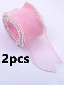 2/1pc Fish Tail Pearl Packaging Ribbon, Pearl Trim Floral Ribbon Bow Hair Clip, DIY Wavy Ribbon, Gift Packaging Ribbon, Decorative Ribbon, Suitable For Hair Clips, Bows, Weddings, Valentine's Day, Mother's Day, New Year, Birthdays, Hairbands, Flowers, Gifts, Cakes And Baked Goods Packaging, Bows, DIY, Gift Boxes And Bouquets, Halloween, Christmas - Multicolor - View 13