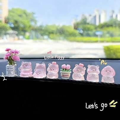 7 Pcs Mini Pig Dashboard Decorations, Mini Resin Pig For Cute Car Accessories Interior, Rearview Mirror Ornaments Funny Gifts For Women Girl