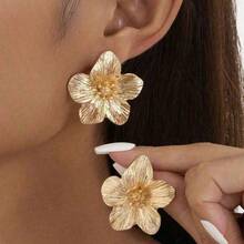 1 Pair Exquisite Multicolor Dopamine Inspired Golden Floral Stud Earrings For Women, Wedding Gift - 彩色 - 查看 5