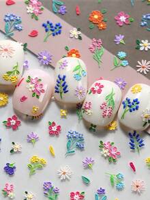 1pc 5D Cute Colorful Daisy Nail Art Stickers Embossed Fresh Spring Floral Wildflower Blooming Petals Elegant Nail Decals Self-Adhesive Manicure For Women & Girls Nail Art Supplies - Multicolor - View 6