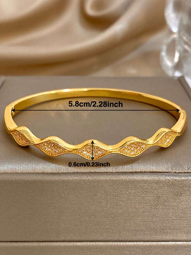 1pc Golden Thin Bangle Bracelet For Women Elegant Zirconia Golden Bangle Bracelet For Daily Party Mother Day Valentine Wedding Music Festival Christmas Jewelry Gifts - Multicolor - View 10