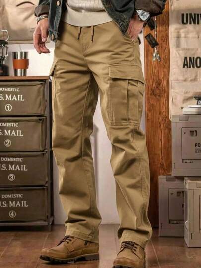 男士户外多口袋工装裤，纯色休闲裤，适合作为春季礼物送给男友或老公