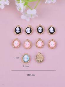 10 piezas Colgante ovalado DIY de figura de metal y resina - retrato - Ver 4