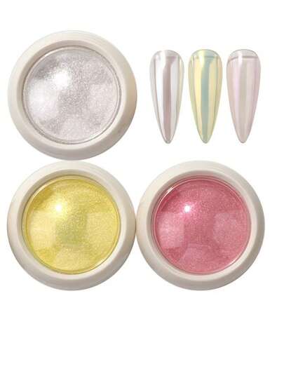 3Colors Aurora Iridescent White Pearl Nail Powder Pigment Metallic Mermaid Nail Art Glitter Rubbing Dust Manicure Decor