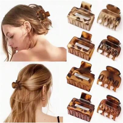 8pcs Elegant Retro Leopard Print Hair Clips, Strong Grip, Fashionable Minimalist Design, Suitable For Various Hairstyles, Bangs Clips & Side Clips, Suitable For Casual, Party, Events, Christmas Gift Summer Hair Accessories Beach Claw Clips Vacay Hair Claw