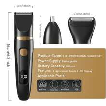 FollowBreak 三合一男士电动剃须刀，男士理发器，USB男士剃须刀，鼻毛修剪器，3种刀头，可拆卸清洗，带LED显示屏，可去除耳毛、鼻毛、眉毛和面部毛发，适合作为父亲节礼物 - 多色 - 查看 10