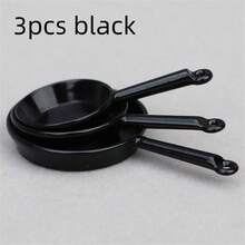 3pcs 1:12 Scale Miniature Frying Pans, Dollhouse Furniture Accessories, Tiny Kitchen Utensils, Alloy Cookware Set, Miniature Scene Photography Props, Decoration For Doll House Kitchen - one-size - View 14