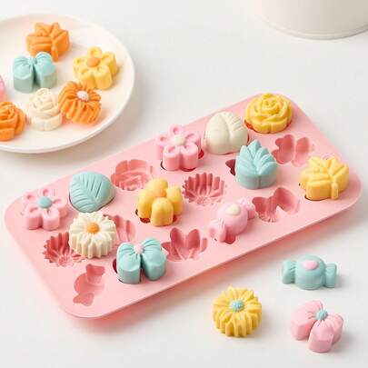 1pc 18-Cavities Silicone Candle Molds, Floral & Heart-Shaped Candle Silicone Mold For Candle Making, Jewelry Making, Candle Making Supplies, Jewelry Making Tools, Decorative Candle Molds Home Decor