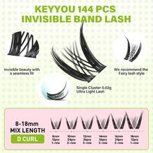 KEYYOU Pixie Lash Clusters Fairy Eyelash Extension D Curl 144Pcs Eyelash Extension Wispy Natural Invisible Band Lash With Waterproof DIY Lash Extension At Home(Pixie-D-10-16MIX) - ColorU - 查看 2