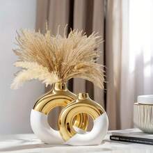 1 pieza Jarrón con forma de rosquilla, jarrón redondo de pasto pampa, jarrón decorativo moderno nórdico para flores, jarrón decorativo para boda, adecuado para dormitorio, sala de estar, mesa de café, oficina, decoración del hogar, regalo de cumpleaños de amigo, boda, inauguración de la casa, Día de la Madre - Multicolor 1 - Ver 2