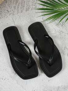 Women's Summer Casual Square Toe Slip-On Flip Flops For Indoor, Outdoor, Beach, Pool, Dormitory - 黑色 - 查看 4