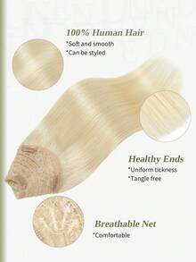 DNE HAIR 1 Piece V-Shaped Clip In Hair Extensions Top-V 100% Human Hair Color 613# Light Blonde Straight Hair For Women Easy To Style, Lightweight, Breathable, Invisible Suitable For All Hair Types And Daily Wear& Fashion Lovers - S613 - View 2