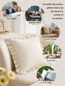 1pc Romantic French Ruffle Quilted Envelope Pillow Cover (Pillow Insert Not Included), Exquisite Romantic Decorative Pillow Sham For Bedroom/Dorm/Sofa/Lounge Chair, Can Be Given As Gift To Lover Or Friend. Machine Washable. Oeko-Tex Certified. Beige - Beige - View 5