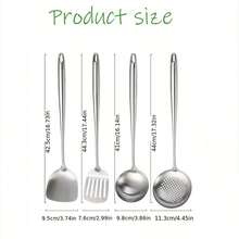4-Pc Stainless Steel Kitchen Utensil Set – Dishwasher-, Hangable & Space-Saving With Extra-Long Handles – For Home Chefs, Camping & Baking (Turner, Ladle, Skimmer, Slotted Spoon) - Silver - View 2