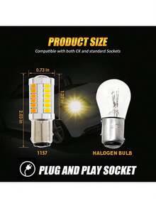 2个1157 2357琥珀黄色LED灯泡，超亮2057 2357 7528 BAY15D LED替换灯泡，适用于转向灯/方向灯，3030-SMD 12V - A - 查看 3