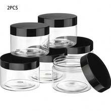 2 piezas de tarros de plástico transparentes, grandes contenedores redondos de plástico PET con tapas de rosca negras, recipientes de almacenamiento herméticos reutilizables, fáciles de limpiar, contenedores transparentes adecuados para la organización del hogar y la cocina - Negro - Ver 8