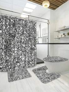 Bộ 1/4 rèm tắm phòng tắm, hàng mới về, họa tiết lấp lánh bạc, kèm 12 móc treo, thiết kế trang nhã, bền chắc, chống trượt, thích hợp cho phòng tắm, quà tặng. - Nhiều màu - Xem 6