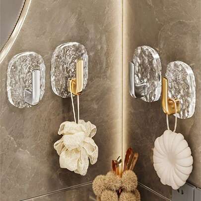 4 Packs Adhesive Hooks Ice Crack Design Sticky Hooks Waterproof Rustproof Wall Hooks For Bathroom Kitchen Shower Bedroom Living Room Heavy Duty Damage Free Removable Strong Hold Self Adhesive Hooks Silver Gold Finish Modern Stylish Home Organization Storage Solution