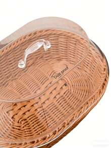 2/1pc Rattan-Look Bread Basket, Vegetable Basket, Oval Snack Tray With Acrylic Cover - Multicolor - View 10