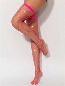 女士水晶丝袜，性感闪亮过膝长袜，钻石网眼紧身裤，大菱形网格图案紧身裤，春夏热销 - 彩色 - 查看 14