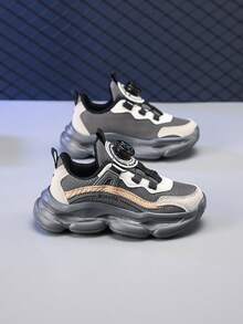 Teenage Fashion Sneakers, Girls' Mesh Breathable Casual Sports Shoes With Hook And Loop, Running Student Shoes - Grey - View 1