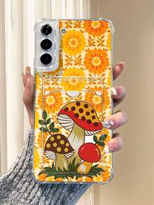 1PC Funda Transparente con Tarjetero Diseño de Hongos con Puntos sobre Fondo Floral Naranja Retro Estilo Vintage y Divertido, Protección Total para la Cámara, Compatible con iPhone 17/16/15/14/13/12/11/Pro/ProMax, Compatible con Galaxy A54/S24 Ultra/Plus, Compatible con Moto/Galaxy/Redmi/Honor/OPPO, Anticaída y Almacenamiento, Diseño Minimalista - transparente - Ver 8