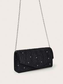 REMANLAND Vibrant Deep Glitter Pleated Envelope Clutch A Glamorous Evening Accessory Featuring Shimmery Texture And Elegant Pleated Detail Perfect For Parties Dinners And Events Elevating Eye-Catching Ensembles It Is The Best Gift For Women - Black - View 3
