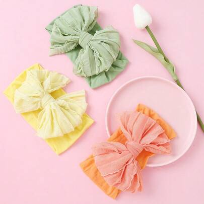 1件蕾丝网纱花朵蝴蝶结发箍，柔软舒适的尼龙发带，时尚扇形荷叶边纯色发箍