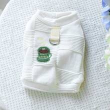 1pc Pet Clothes, Lightweight Two-Leg Outfit, Cute Apparel, Round Neck Sweater - White/Coffee, Spring/Summer - White - View 12