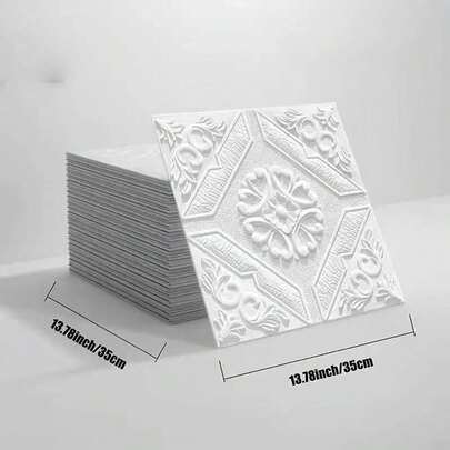 10/30pcs 3D Brick Peel And Stick Wall Panels - Floral Pattern White PVC Stickers, Waterproof Self-Adhesive Foam Tiles, Suitable For Living Room, TV Wall, Home Decor Wallpaper