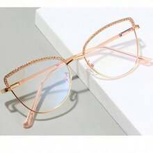 1 Pair Women's Multi-Color Cat Eye Metal Frame Rhinestone Retro Minimalist Personalized Spring Leg Fashion Daily Wear Non-Prescription Glasses - Multicolor - View 2