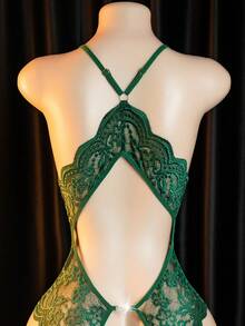 性感连体衣、镂空连体裤、无缝蕾丝打底裤、女士内衣连体衣和塑身衣 - 墨綠 - 查看 6